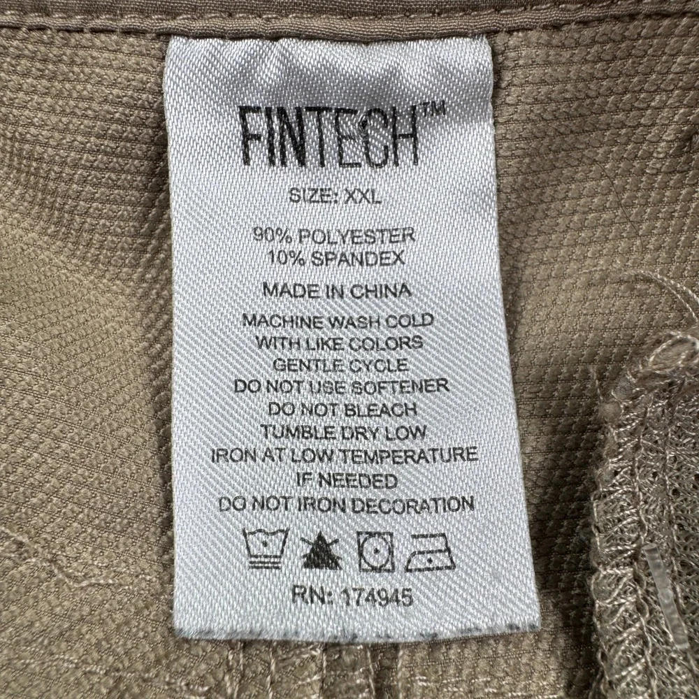 Fintech Men's Performance Fishing Shorts Brown XXL Stretch Cargo Pockets Coastal